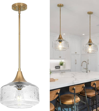 Vintage Gold Pendant Light with Clear Glass, Adjustable Pendant Lighting for Kitchen Island Brushed Pendant Lights Convertible Ceiling Mount Or Hanging Fixture for Hallway Bathroom,Brown Bronze