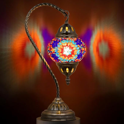Marrakech Stained Glass Lamp Moroccan Lamps with Tiffany Style, Handmade Turkish Mosaic Lamps with Swan Neck Bronze Base Including LED Bulb for Living Room Bedroom Decor (Colorful2)