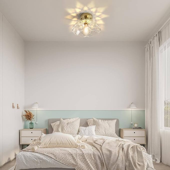 Bubble Ball Semi Flush Mount Ceiling Light Fixture, 24" Bubble Chandelier, Modern Hand Blown Glass Chandelier for Bedroom, Living Room, Dining Room (XD01)