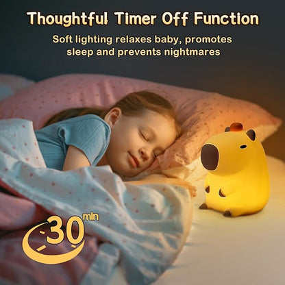 Capybara Cute Night Light for Kids, Rechargeable LED Dimmable Silicone Nightlight for Kids,Funny Light Up Capibara,Squishy Capybara Lamp Xmas Gifts