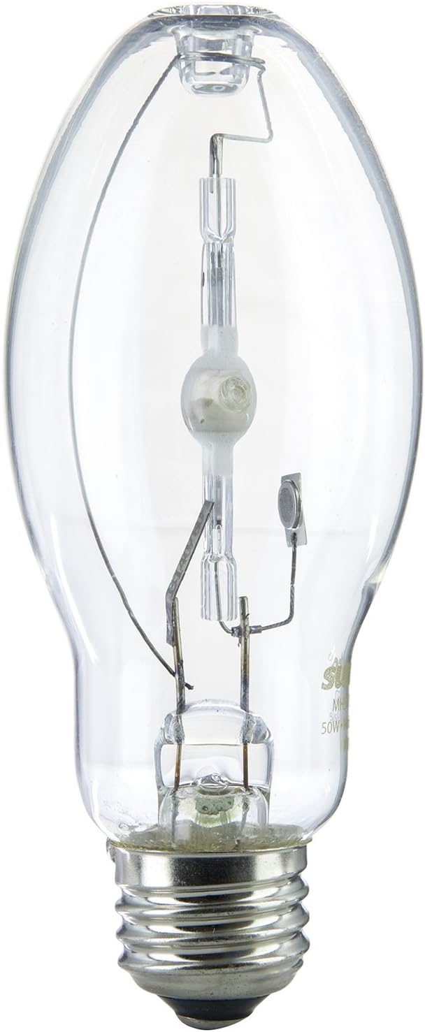 Sunlite 03637-SU MH50/U/MED M110 Metal Halide Lamp, 50 Watts, Pulse Start, Medium Base (E26), ED17, 10,000 Hours Life, 3400 Lumen, Clear Finish, 4000K