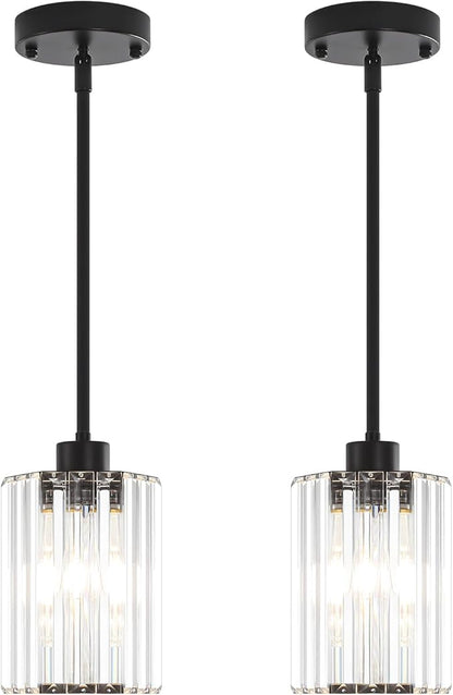 2-Pack Black Pendant Lights Kitchen Island Modern Crystal Hanging Pendant Light Hexagonal Mini Chandelier Adjustable Hanging Kitchen Lights for Dining Room Hallway Bedroom Entryway Light Fixtures