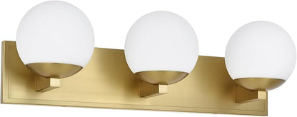 Gold Bathroom Vanity Light Fixtures, 3-Light Globe Bathroom Lighting Fixtures Over Mirror, Modern Wall Lights for Living Room, Long Backplate, Standard E26 Base, Aged Brass