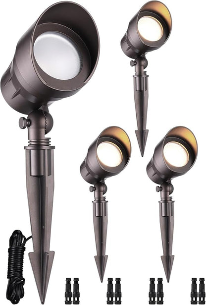 LEONLITE Low Voltage LED Landscape Spotlight, 5W 12V Pathway Lights Outdoor, CRI90, Aluminum Spot Lights for Garden, ETL Listed, IP65 Waterproof, 3000K Warm White, Oil Rubbed Bronze, Pack of 4