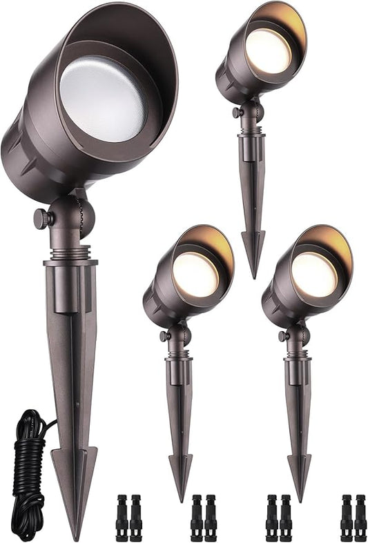 LEONLITE Low Voltage LED Landscape Spotlight, 5W 12V Pathway Lights Outdoor, CRI90, Aluminum Spot Lights for Garden, ETL Listed, IP65 Waterproof, 3000K Warm White, Oil Rubbed Bronze, Pack of 4
