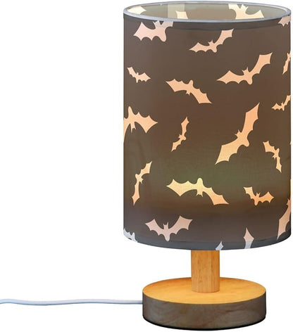 Bedside Table Lamp Bat Halloween Black Nightstand Lamp with Wood Desk Lamps for Bedroom Living Room Nursery Office Home Decor