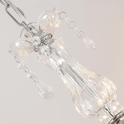 Vlaikz 6 Light Wedding Decoration Crystal Chandelier Candle Crystal Pendant Light Transparent K9 Crystal Lamp Modern Luxury Ceiling Living Room Bedroom Princess Room Hallway Lighting (Sliver)