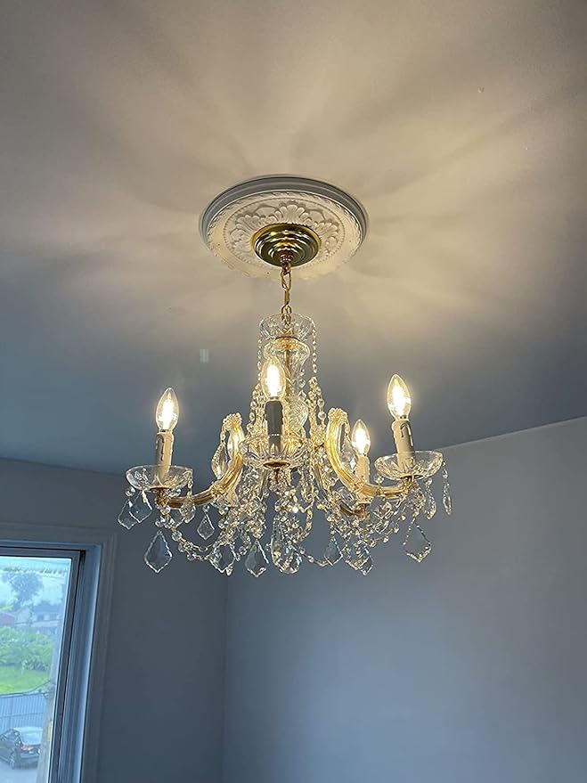 AGV LIGHTING CH001G Modern K9 Crystal Chandelier, Maria Theresa Style Light Fixture, 5-Lights, D20 x H18, Adjustable Chain 59", Shinny Gold Finish Frame