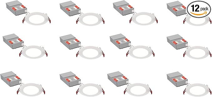 Juno LED Recessed Lights 4 Inch Round Baffle Wafer Downlight, 5-in-1 Switchable White Color Temperature, Adjustable Brightness, 120 Volts, 4-Inch Flat Trim, Matte White | (Pack of 12)