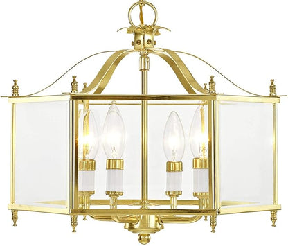 Livex Lighting 4398-02 Livingston 4-Light Convertible Hanging Lantern/Ceiling Mount, Polished Brass