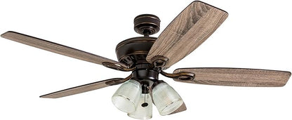 Prominence Home Marston, 52 Inch Traditional Indoor LED Ceiling Fan with Light, Pull Chain, Three Mounting Options, 5 Dual Finish Blades, Reversible Motor - 51017-01 (Oil Rubbed Bronze)
