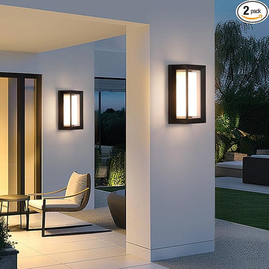 2-Pack 24W Modern LED Wall Sconces, ETL Certified, 3000K/4000/6500K Color Adjustable, 10-100% Dimmable Outdoor Wall Lights, 2160LM IP65 Waterproof Exterior Lighting Fixtures for Porch, Patio