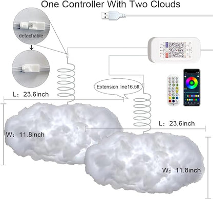 ZOKON 2PCS 3D Big Cloud lightning Light Kit Music Sync Warm Multicolor lightning Changing Strip Lights 360 Degree Wireless Remote APP NO DIY Coolest Decorations for Adults and Kids Indoor Home Bedroom