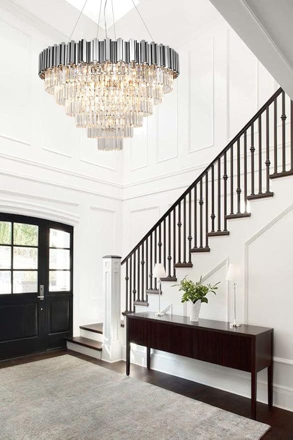 Chrome Crystal Chandelier Modern 17 Light High Ceiling Chandelier for Living Room Foyer Hall Luxury 6 Tier Crystal Light Fixture Entry Staircase Large 35.4"