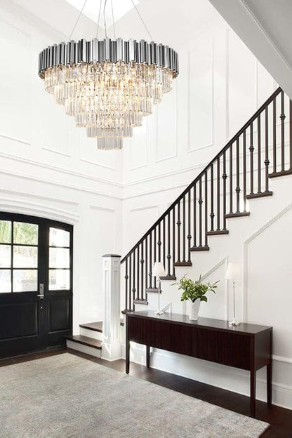 Chrome Crystal Chandelier Modern 17 Light High Ceiling Chandelier for Living Room Foyer Hall Luxury 6 Tier Crystal Light Fixture Entry Staircase Large 35.4"