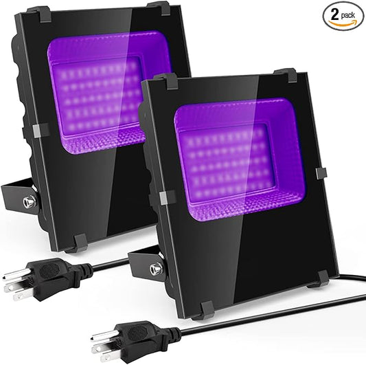 400W Black Lights Outdoor, Commercial High Power LED Black Light Flood Lights with UL Listed Plug 395nm IP66 Waterproof Blacklight FloodLight for Glow Party Large Space, Halloween (2 Pack)