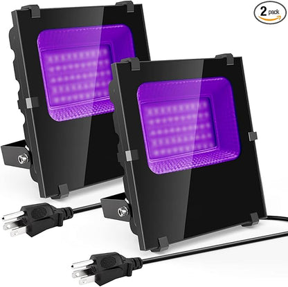 600W Black Lights Outdoor, Commercial Black Light Flood Lights with UL Plug High Power 395nm UV Blacklight Floodlight BlackLights Waterproof IP66 for Glow Party Large Space Halloween (2 Pack)
