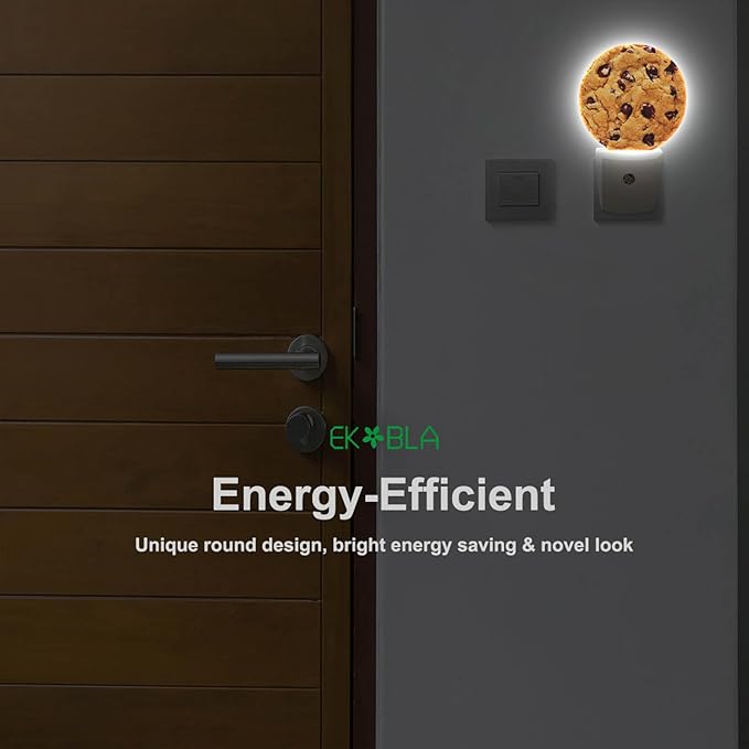 EKOBLA Cookie Plug-in Night Light, Chocolate Chip Cookie LED Nightlight for Kids, 0.5W Sleep Friendly for Stairway & Bedroom