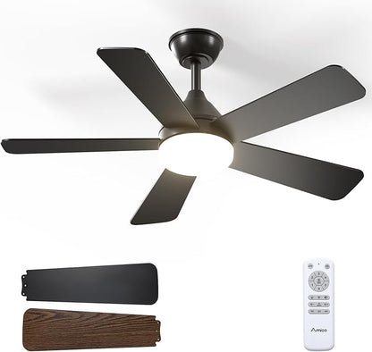addlon Ceiling Fans with Lights, 42 inch Black Ceiling Fan with Light and Remote Control, Reversible, 3CCT, Dimmable, Noiseless, Small Ceiling Fan for Bedroom, Farmhouse, Indoor/Outdoor Use