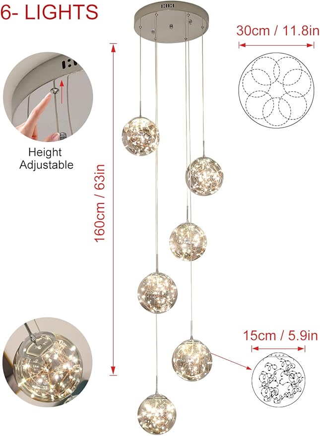 Long Chandeliers for High Ceilings,Modern Crystal Pendant Light,Raindrop Drop Lamp,Hanging Flush Mount Lighting Fixtures for Spiral Staircase,Foyer,Entryway,Living Room