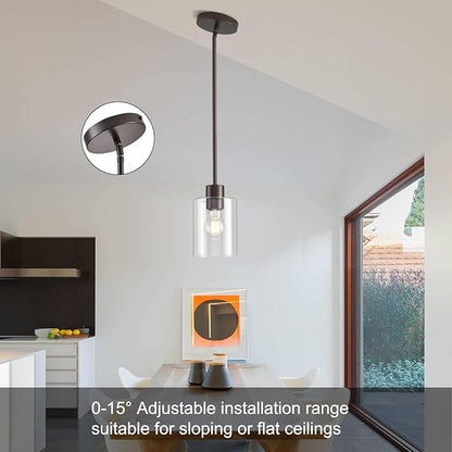 Oil Rubbed Bronze Pendant Lights Kitchen Island - Clear Glass Pendant Light Fixture Multiple Stems Rods 3 Units 12 Inch 3 Units 4 Inch (3 Pack Oil Rubbed Bronze Downrod)