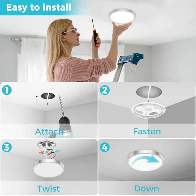 libtit 13inch LED Flush Mount Ceiling Light, Dimmable & 5Color Temperatures (3000K-6500K), 24W Round Slim Brushed Nickel Light Fixture for Bedroom Livingroom Garage Kitchen