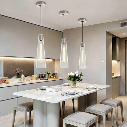 Modern Glass Pendant Lights Kitchen Island, Dimmable Brushed Nickel Pendant Light Fixtures 1 Pack, Adjustable Farmhouse Hanging Light Fixture with Clear Glass Shades for Hallway Dining Room