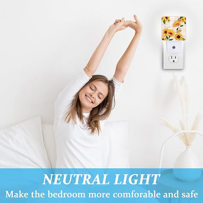 Watercolor Sunflower Night Light, Plug-into Wall Floral Nightlight Lamp with Dusk to Dawn Sensor, Led Lamp 0.5W Energy Efficient for Boys Girls Adults Home Decor