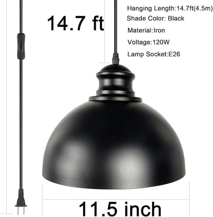 BRIGHTESS Ecopower Industrial Barn Pendant Light, Retro Candelabra Ceiling Light, Metal Farmhouse Kitchen Lighting, E26 Base, 14.7FT Cord, Black