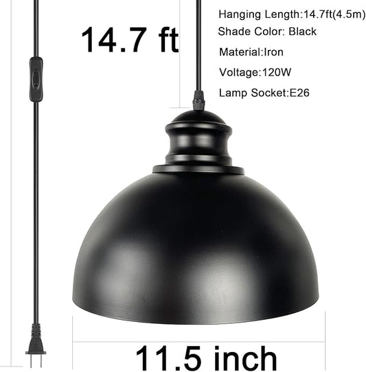 BRIGHTESS Ecopower Industrial Barn Pendant Light, Retro Candelabra Ceiling Light, Metal Farmhouse Kitchen Lighting, E26 Base, 14.7FT Cord, Black