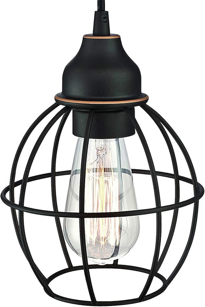 WISBEAM Oil Rubbed Bronze Pendant Lighting Fixture with Brass Edge, Hanging Kitchen Lights with E26 Medium Base Max. 60 Watts, Bulbs not Included, 1-Pack