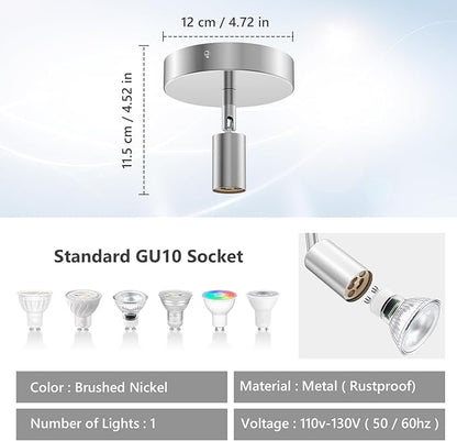 1 Light Track Lighting Spotlight, Flexible Track Lighting Fixture Ceiling, Track Light Ceiling with GU10 Base for Exhibition Hall, Corridor (Bulbs Not Included)