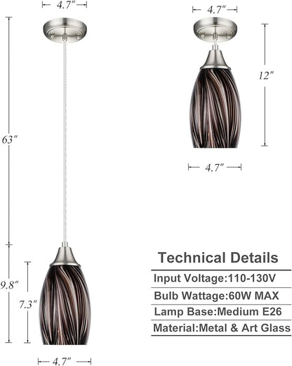 karyfine Mini Pendant Lights Kitchen Island,Blown Art Glass Pendant Light Fixtures with Brush Nickel Finish Coffee Brown Hanging Lamp Shade for Kitchen Over Sink,Hallway,Bathroom Dining Room