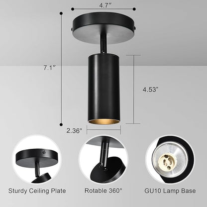 Black Ceiling Light, Gu10 Modern Ceiling Spotlight Angle Adjustment Downlight 2 Lights Wall Mount Lights for Living Room, Gallery, Cabinet, Hallway, Bedroom, Showrooms, Kitchen