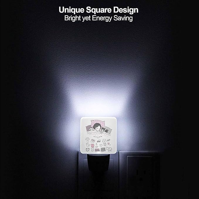 LED Night Light,Girl Cats Sleep in Bed Good Night Sweet Dream Bed Time LED Night Light Plug into Wall with Dusk to Dawn Light Sensor White Energy Efficient Nightlight for Bedroom Hallway