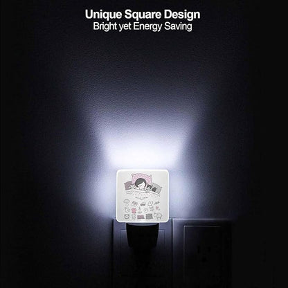 LED Night Light,Girl Cats Sleep in Bed Good Night Sweet Dream Bed Time LED Night Light Plug into Wall with Dusk to Dawn Light Sensor White Energy Efficient Nightlight for Bedroom Hallway