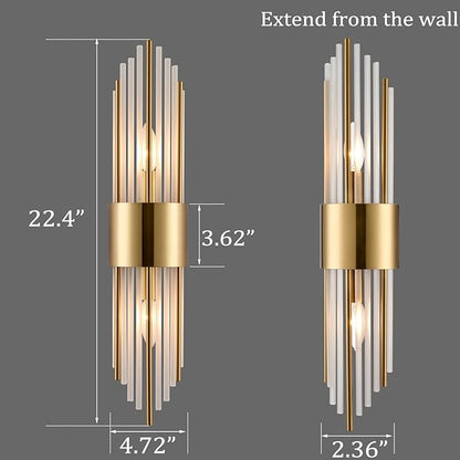 2-Light Modern Crystal Wall Sconces Titanium Gold Vanity Wall Light with Frosted Glass Luxury Set of 2 Wall Light Fixtures for Bedroom Living Room Dining Room Vanity Mirror Light