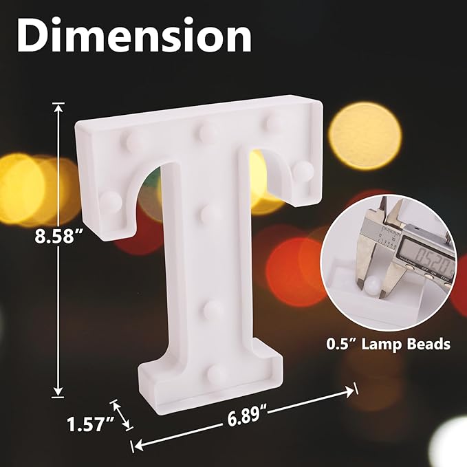 LED Marquee Sign Light Up Letters, Alphabet Light Up Sign, Battery Powered LED Letter Lights for Night Light, Wedding, Birthday, Party, Christmas or Home Decor (T)