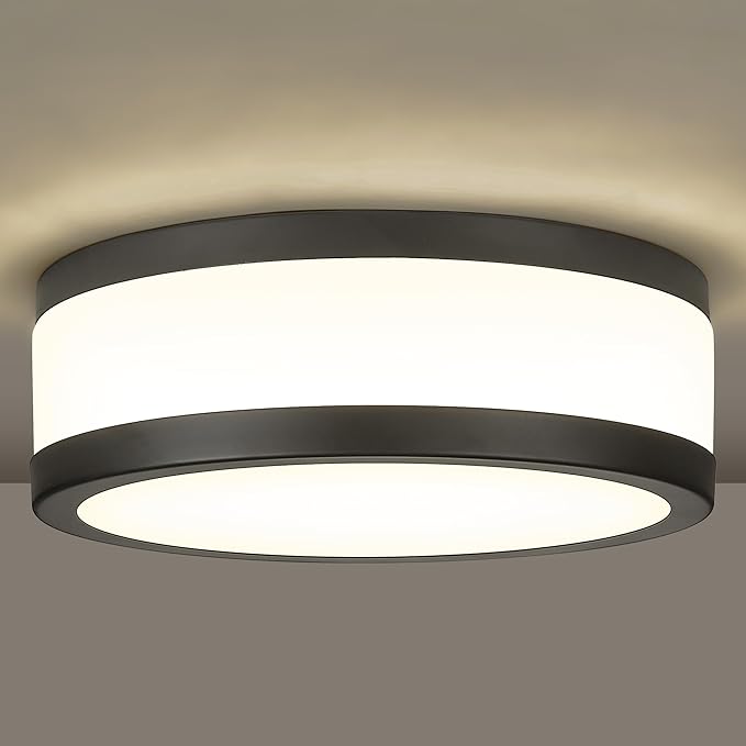 LMS 12 Inch Black LED Flush Mount Ceiling Light, Modern 18W Dimmable Semi Flush Mount Round Ceiling Light for Bedroom, Kitchen, Hallway, Bathroom, 5CCT, LMS-054CL-BKS