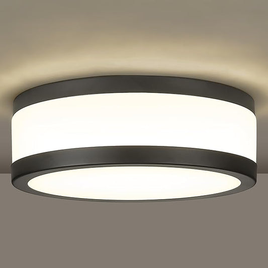 LMS 12 Inch Black LED Flush Mount Ceiling Light, Modern 18W Dimmable Semi Flush Mount Round Ceiling Light for Bedroom, Kitchen, Hallway, Bathroom, 5CCT, LMS-054CL-BKS