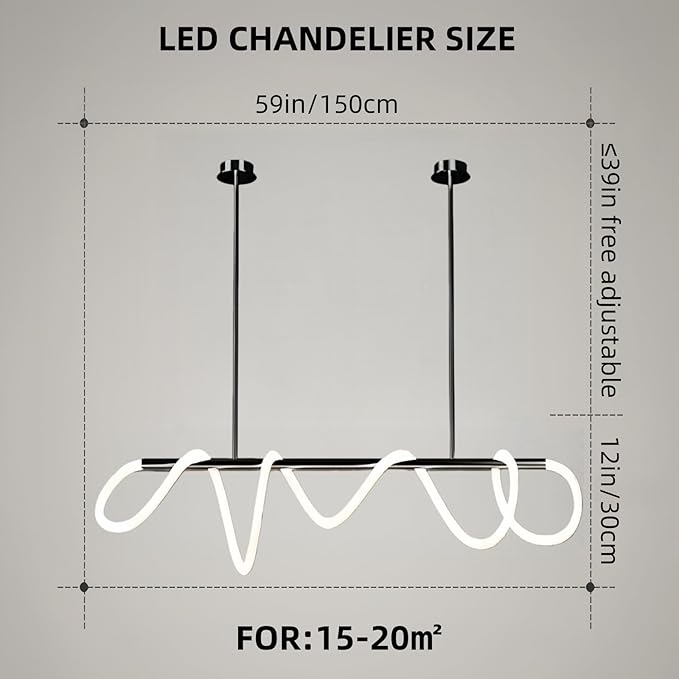 SMG Modern LED Linear Pendant Light for Dining Room, Dimmable Black Kitchen Chandelier, 59" Linear DIY Chandelier with Remote Control Stepless Dimming, Restaurant Office Long Hose Lamp
