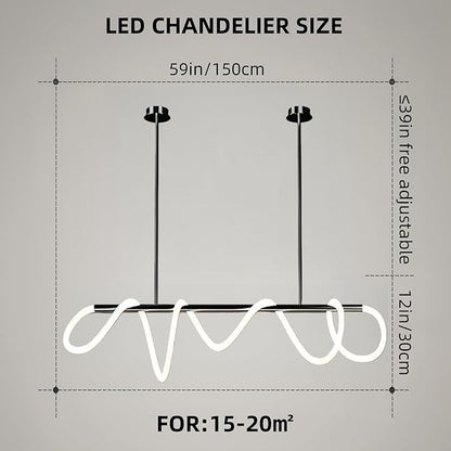 SMG Modern LED Linear Pendant Light for Dining Room, Dimmable Black Kitchen Chandelier, 59" Linear DIY Chandelier with Remote Control Stepless Dimming, Restaurant Office Long Hose Lamp