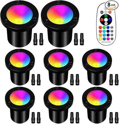 RGBW Low Voltage Landscape Lights, 16 Color Changing Outdoor In-Ground Lights IP67 Waterproof 12V-24V Landscape Spotlightst for Garden Yard Pathway Christmas(8 Pack)