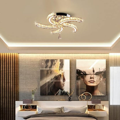 19.7" Dimmable Crystal Chandeliers Modern Crystal Ceiling Light Fixtures Acrylic 5 Arms Led Flush Mount Ceiling Light Lamp for Dining Room Living Room Bedroom Hallway Remote Control