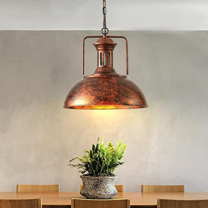 Industrial Dome Pendant Light Fixture, Farmhouse Barn Hanging Ceiling Lighting for Kitchen Island, Dining Room, Rustic Bronze Metal