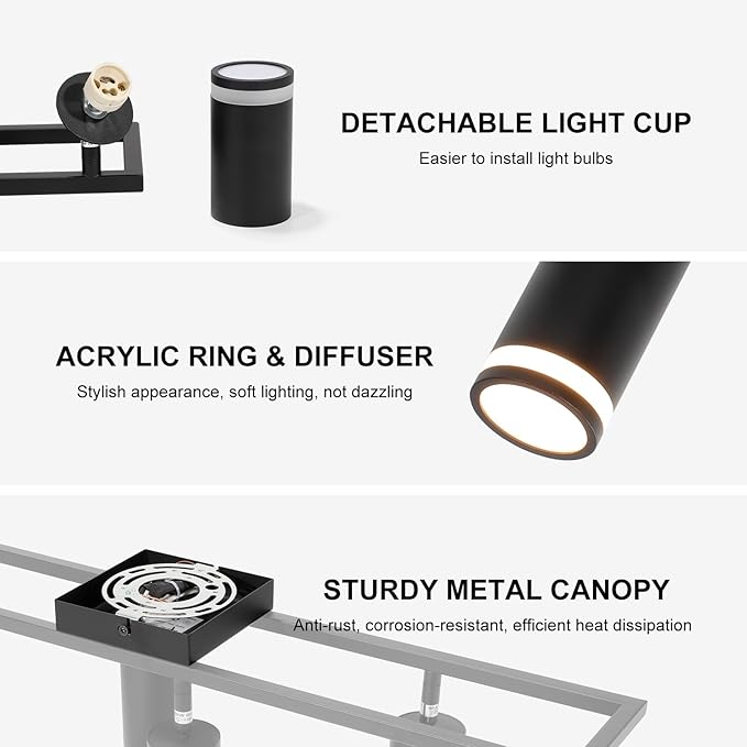 Ketom 6-Light Track Lighting Fixtures Ceiling, GU10 Black Led Ceiling Spotlight, Modern Track Light Kit for Kitchen Hallway Living Room