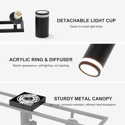 Ketom 6-Light Track Lighting Fixtures Ceiling, GU10 Black Led Ceiling Spotlight, Modern Track Light Kit for Kitchen Hallway Living Room