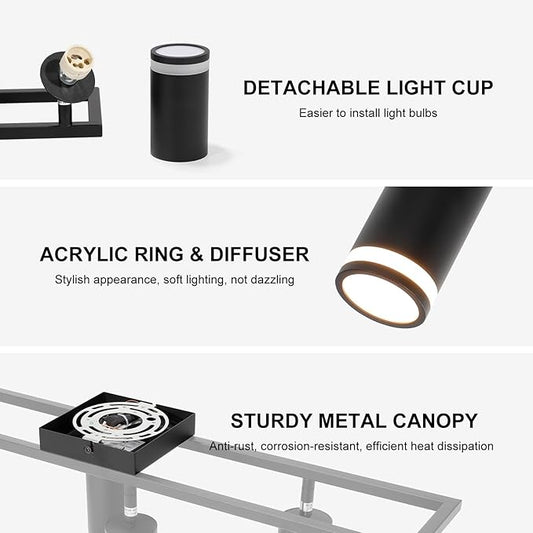 Ketom 6-Light Track Lighting Fixtures Ceiling, GU10 Black Led Ceiling Spotlight, Modern Track Light Kit for Kitchen Hallway Living Room