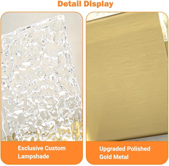 Modern Polished Gold 3 Light Bathroom Vanity Light, Eleglant LED Bathroom Light Fixtures Over Mirror, Hardwired Acrylic Shade Wall Lighting Fixtures, Dimmable, 3CCT(3000/4000/5000K)