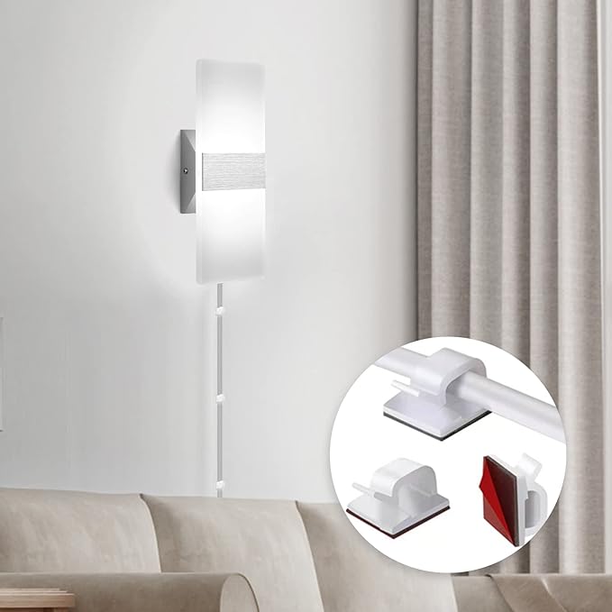 GOODATE Plug in Wall Sconces with Stepless Adjustable 3000K-6500K Colors and 10%-100% Brightness, Sconces Wall Lighting with Remote Control 12W Acrylic LED Wall Lamp with 6FT Plug in Cord, 1 Pack